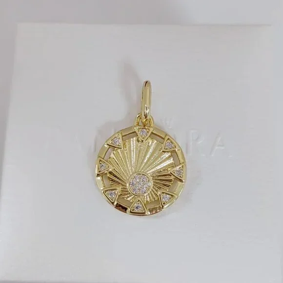 Pandora ME Power of the Light Sun Medallion Charm Gold Plated with box